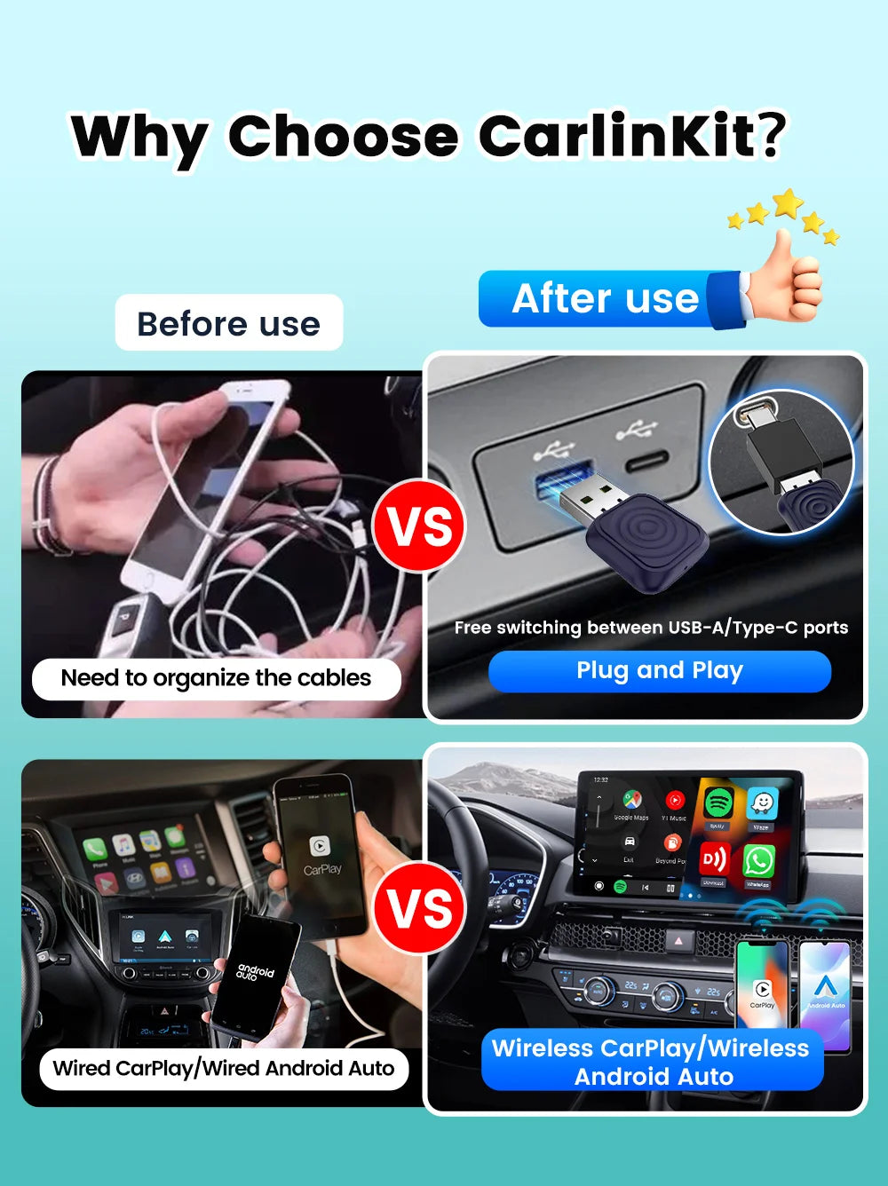 2 in 1 CarlinKit 5.0 Ultra Wireless CarPlay Android Auto Adapter 2026 New 5G Wifi Wireless Box for Car with Wired CarPlay IOS26