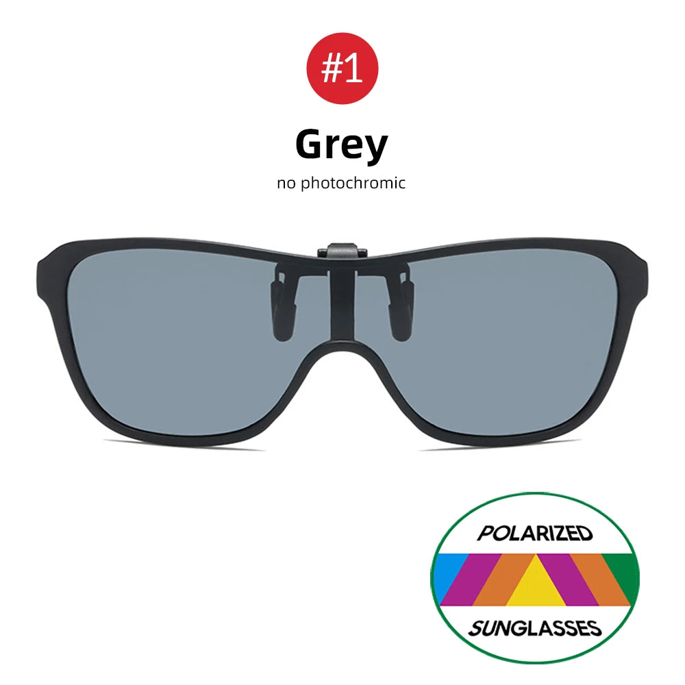 2026 Trending Clip On Sunglasses Large Frame Men Polarized Flip Up Sun Glasses Driving Adapt  Mirror Blue Red Polarising Lens