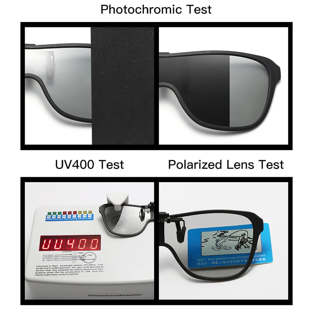 2026 Trending Clip On Sunglasses Large Frame Men Polarized Flip Up Sun Glasses Driving Adapt  Mirror Blue Red Polarising Lens
