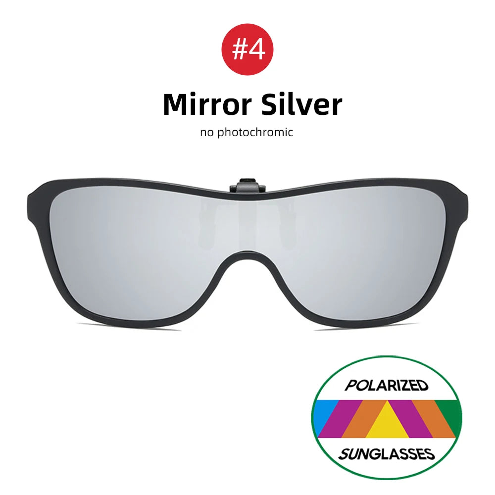 2026 Trending Clip On Sunglasses Large Frame Men Polarized Flip Up Sun Glasses Driving Adapt  Mirror Blue Red Polarising Lens
