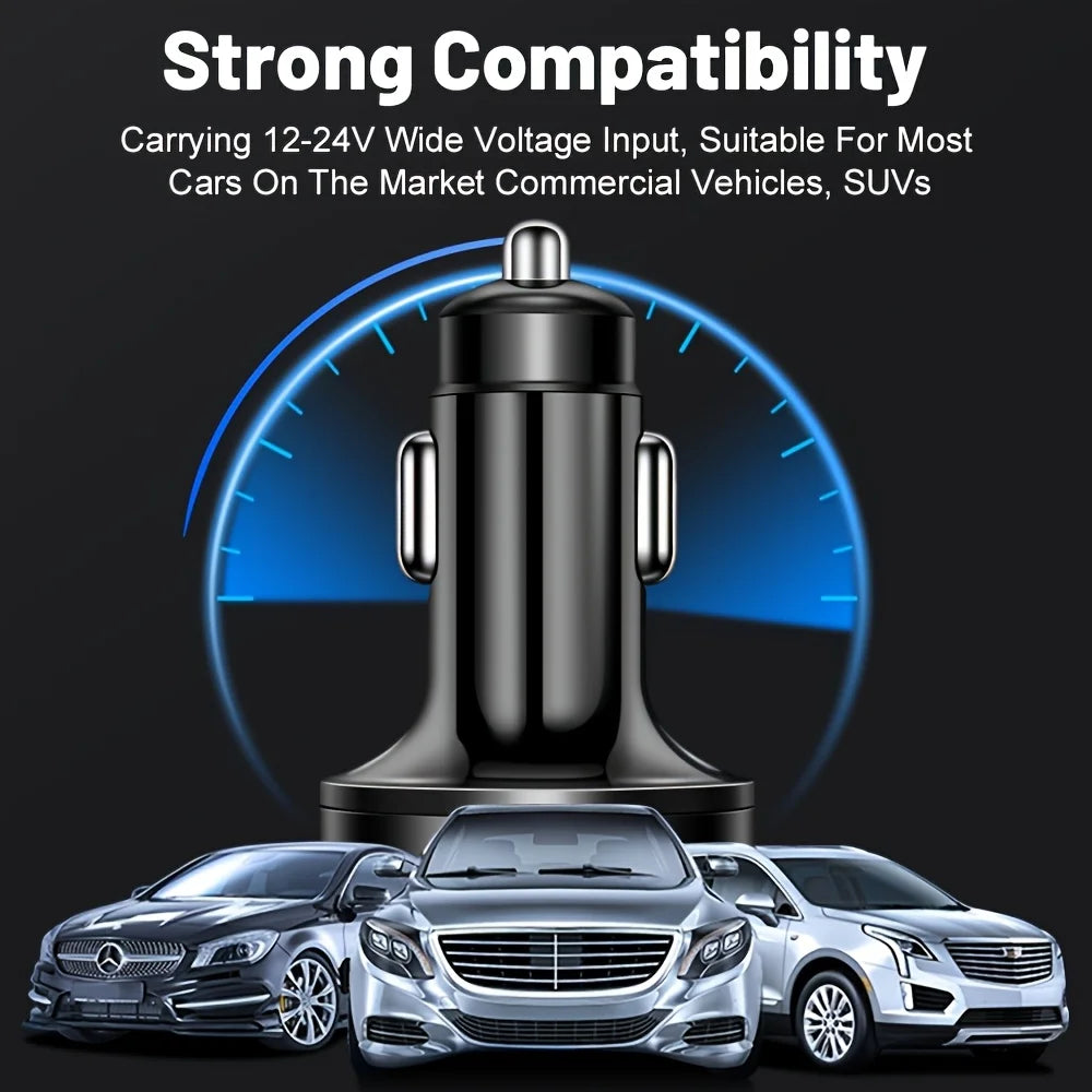 6-in-1 Fast Charging Car Adapter 3.1A Dual Type-C Digital Display Smartphones Tablets Power Banks Black Portable Charger