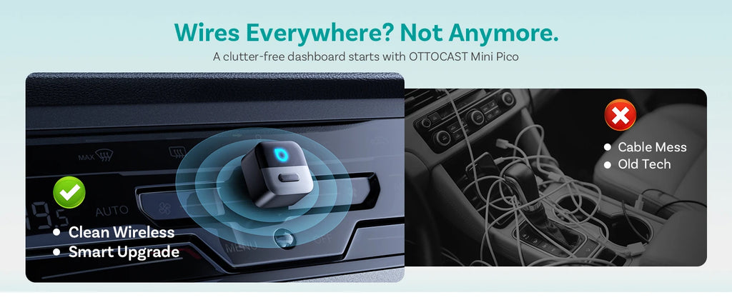 OTTOCAST Mini Pico 2in1 Wireless CarPlay Wireless Android Auto Adapter Wifi 6.0 Plug and Play Dongle for 98% of the Cars
