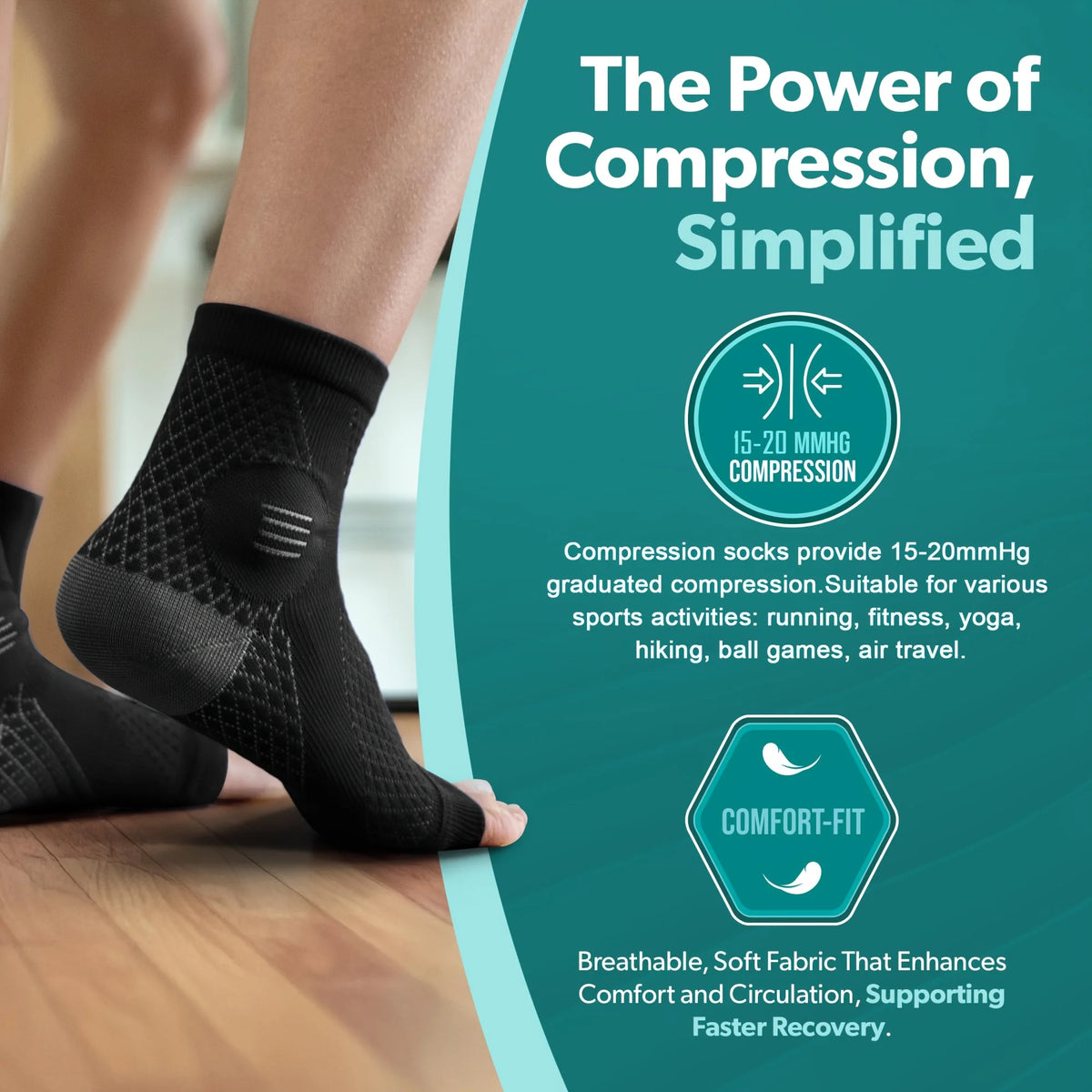 1Pair Ankle Compression Socks,Compression Foot Sleeves with Arch And Ankle Support,Open-Toe Design Neuropathy Socks