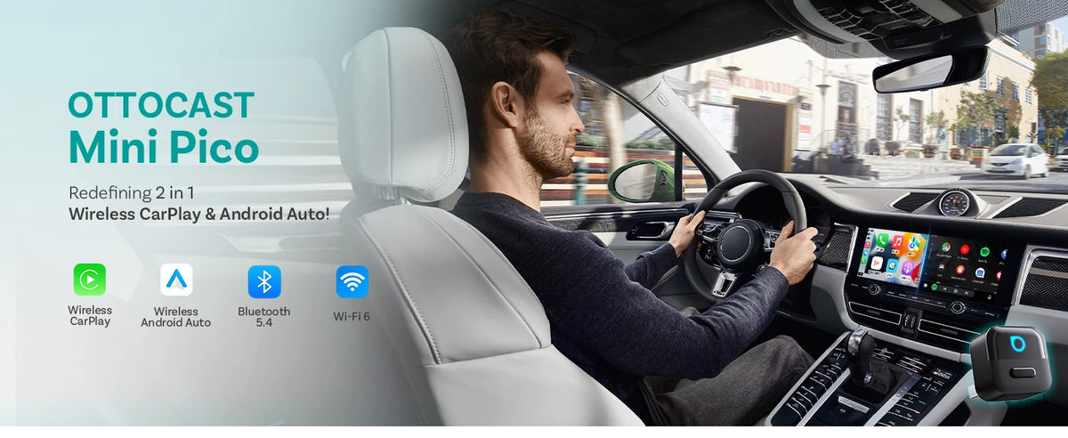 OTTOCAST Mini Pico 2in1 Wireless CarPlay Wireless Android Auto Adapter Wifi 6.0 Plug and Play Dongle for 98% of the Cars