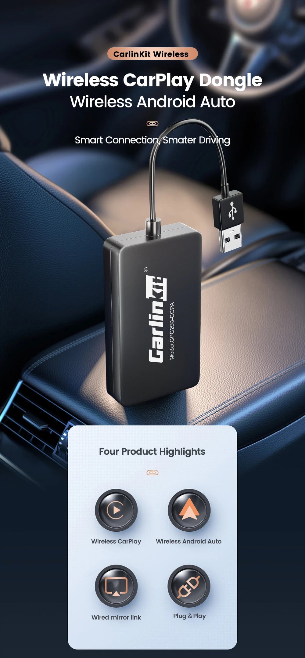 CarlinKit Wired or Wireless CarPlay Adapter USB Android Auto Dongle for Android Car Multimedia Mirrorlink Waze Spotify Autokit
