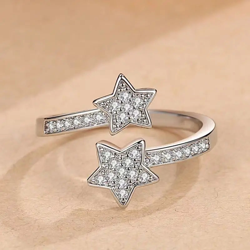 Wedding Aesthetic Jewelry Shiny Zircon Stars Men's And Women's Rings Alloy Dutan Gold Classic Ring Suitable For Men's And Women'
