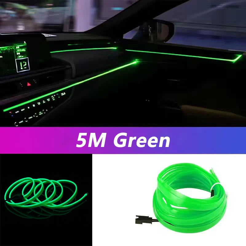 5M Car Interior Led Strip Light Neon EL Wiring Decorative Lamp For Auto DIY Flexible Ambient Light USB Party Atmosphere Diode