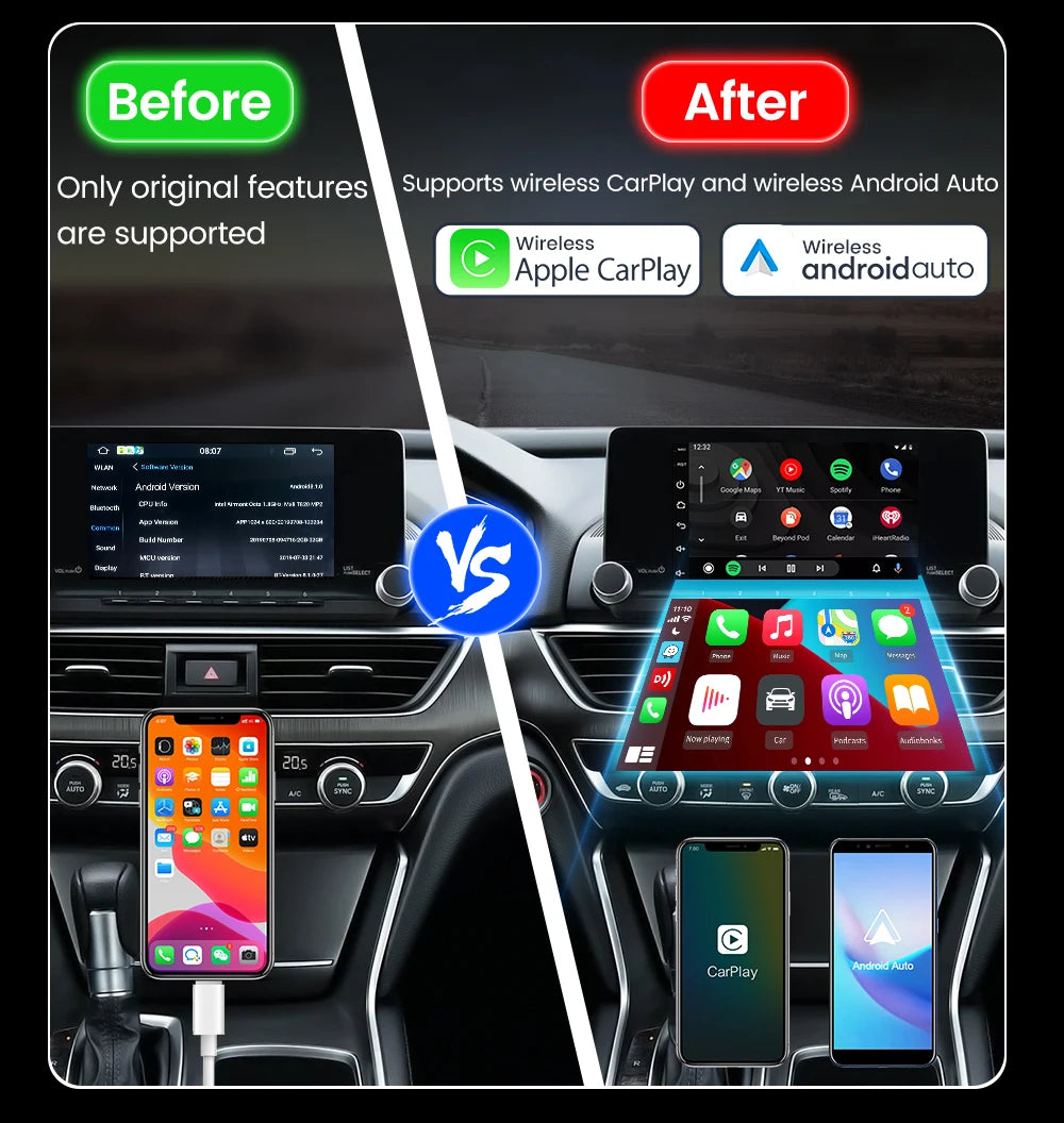 CarlinKit Wired or Wireless CarPlay Adapter USB Android Auto Dongle for Android Car Multimedia Mirrorlink Waze Spotify Autokit