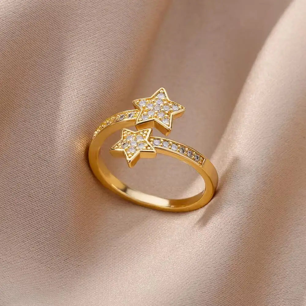 Wedding Aesthetic Jewelry Shiny Zircon Stars Men's And Women's Rings Alloy Dutan Gold Classic Ring Suitable For Men's And Women'