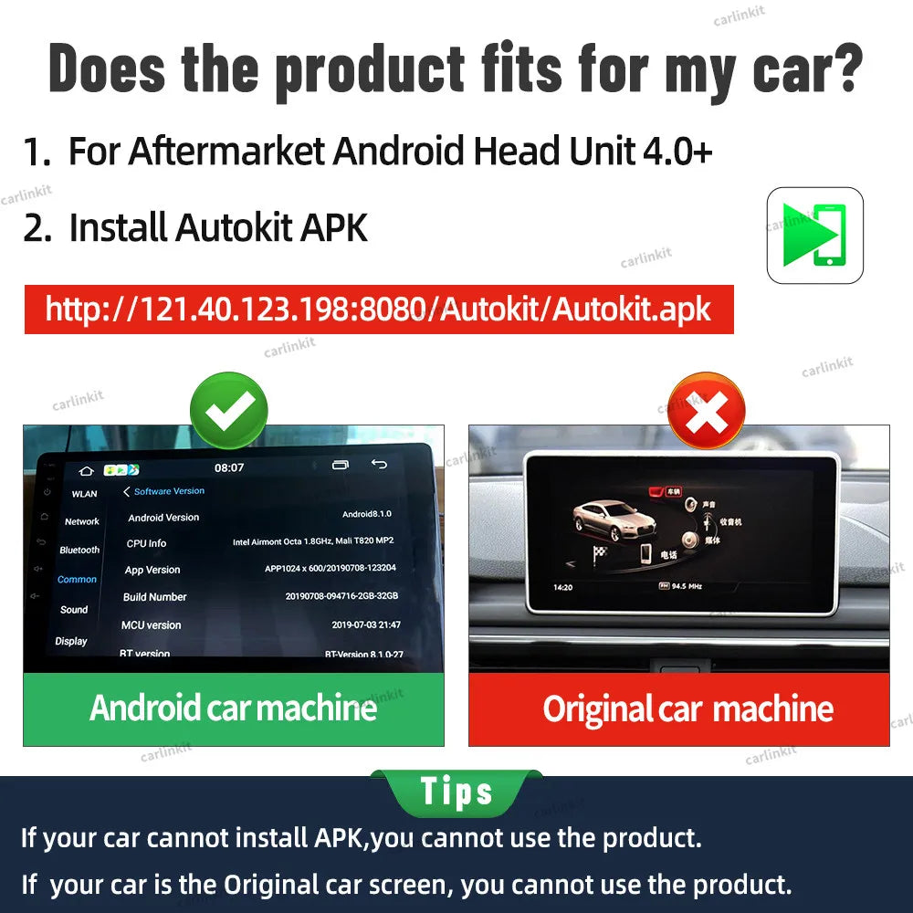CarlinKit Wired or Wireless CarPlay Adapter USB Android Auto Dongle for Android Car Multimedia Mirrorlink Waze Spotify Autokit